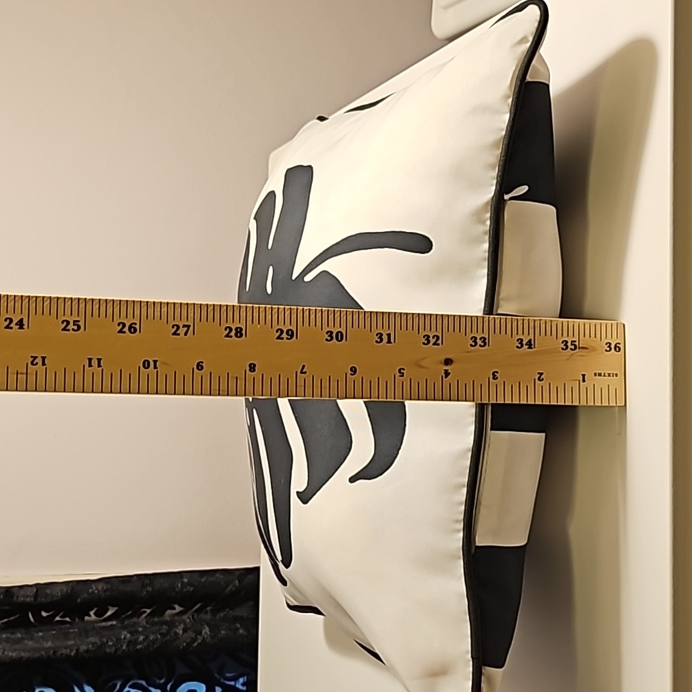 Black & White Palm Leaf/Striped Patio Pillow - Picture 4 of 5